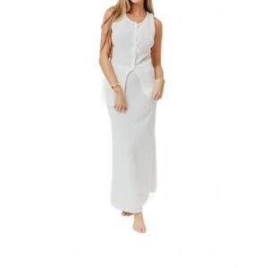 NEW LALAVON button down sweater and maxi skirt set in off white